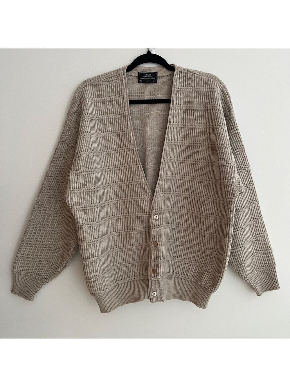VINTAGE Sears The Men's Store Acrylic Cardigan Neutral Grandpa Sweater Unisex